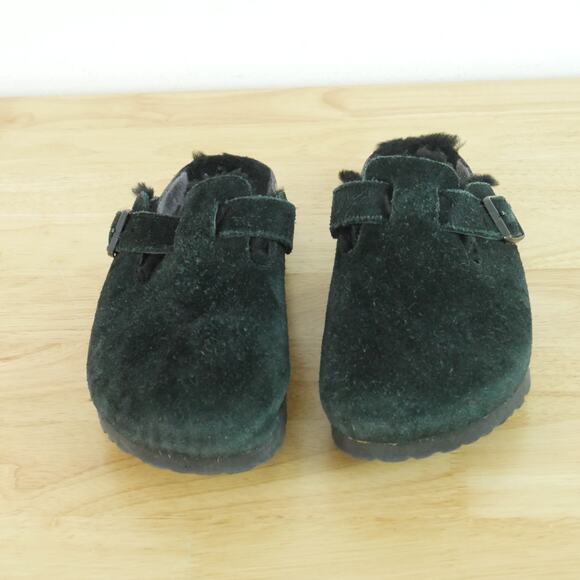 Birkenstock Boston Shearling 38 7 7.5 Black Suede Clogs Slip On Mules Cozy Shoes - Picture 4 of 10
